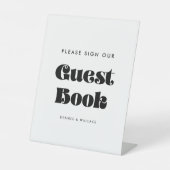Retro Script Teken ons gastenboek Reclamebord Met Voetstuk (Voorkant)