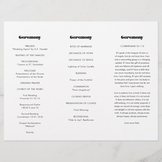 Retro Script Trifold Wedding Programma Flyer (Voorkant)