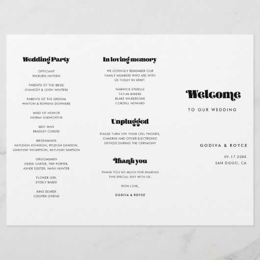  Retro Script Trifold Wedding Programma Flyer (Achterkant)