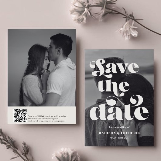 Retro Script Trouw QR Code Zwart en Wit Save The Date