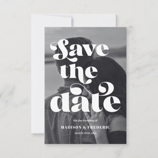 Retro Script Trouw QR Code Zwart en Wit Save The Date (Voorkant)