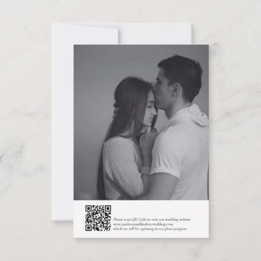 Retro Script Trouw QR Code Zwart en Wit Save The Date (Achterkant)