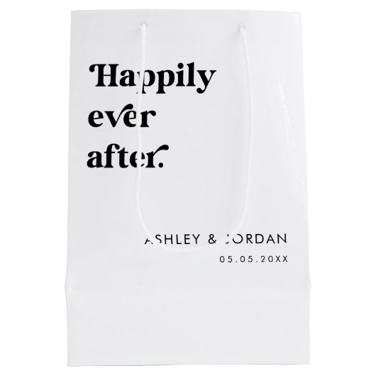 Retro script typografie Happily Ever After Trouwen Medium Cadeauzakje (Achterkant)