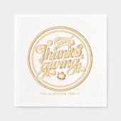 Retro Script Typografie Label Happy Thanksgiving Folie Servetten (Voorkant)
