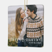 Retro Script Typografie Merry & Married Photo Keramisch Ornament (Links)