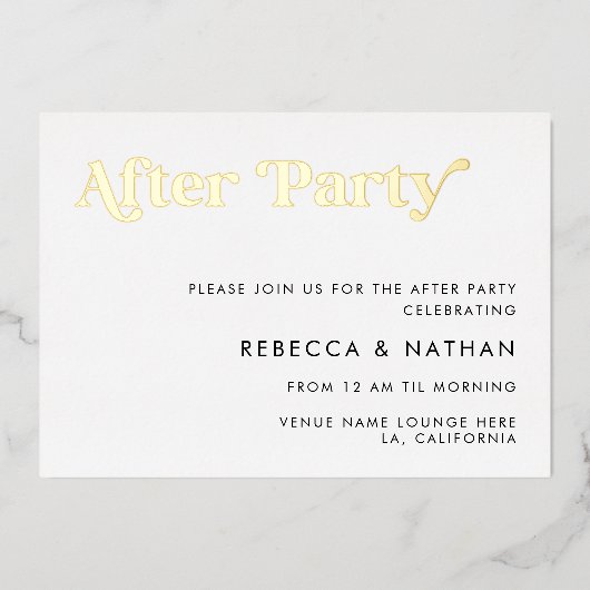Retro Script Typografie Trouw After Party Echt Folie Uitnodiging (Voorkant)
