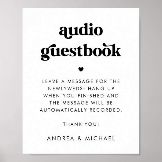 Retro Script Typography Audio Guestbook Wedding Poster (Voorkant)