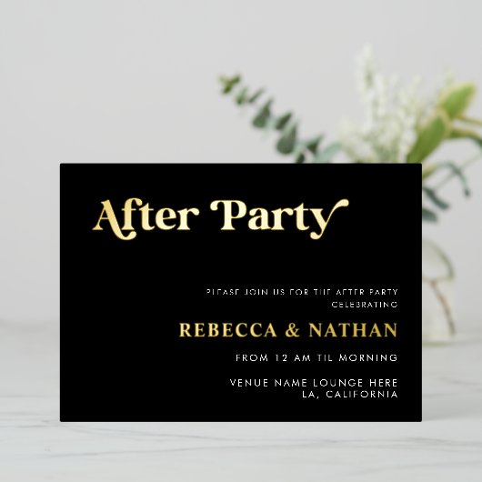 Retro Script Typography Weddenschap After Party Re Folie Uitnodiging (Staand Voorkant)
