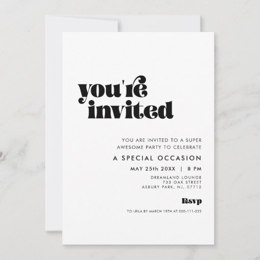 Retro Script U bent uitgenodigd Kaart (Voorkant)