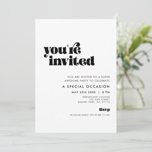 Retro Script U bent uitgenodigd Kaart (Staand voorkant)