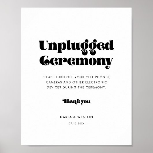 retro script Unplugged bruiloft ceremonie Poster (Voorkant)