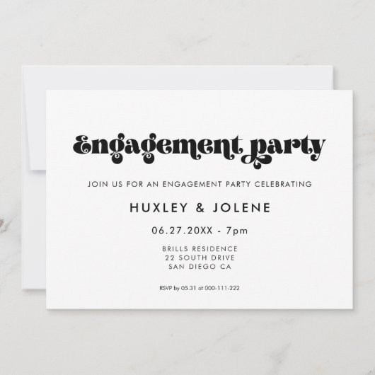 retro script verlovingsfeest kaart (Voorkant)