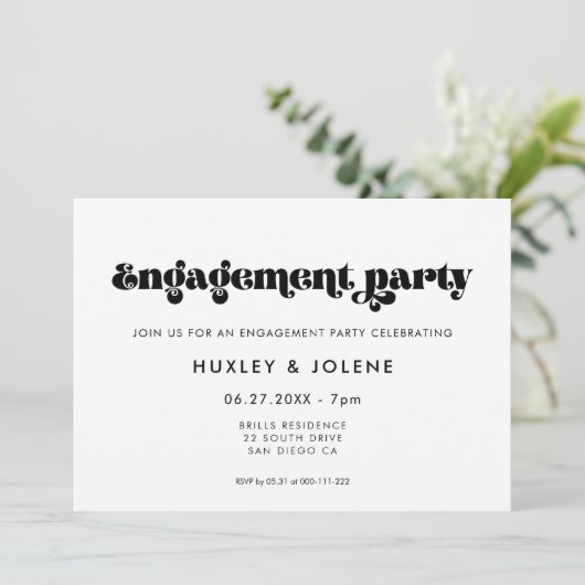 retro script verlovingsfeest kaart (Staand voorkant)