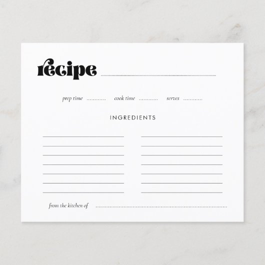 Retro Script Vrijgezellenfeest Recept Kaart (Voorkant)