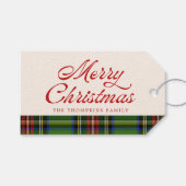 Retro Script Vrolijk Kerstfeest Rood Groen Plakken Cadeaulabel (Voorkant (Horizontaal))