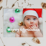 Retro Script Vrolijke Kerstfoto Feestdagenkaart<br><div class="desc">Vrolijk kerstkaartje! Een moderne typografie voor dit collectie van de wintervakantiefotokaarten. Aanpassen met je favoriete afbeelding. U kunt de kleur van de doopvont of de achtergrond in uw het houden van ook gemakkelijk veranderen.</div>