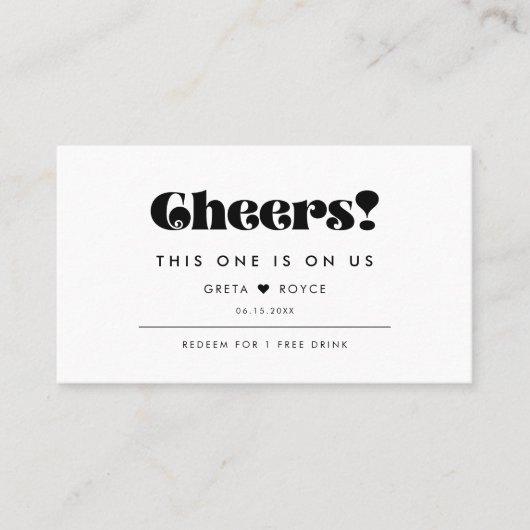 Retro Script Wedding Drink Ticket (Voorkant)
