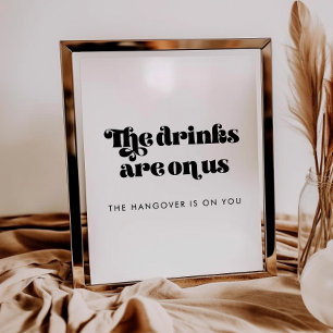 Retro Script Wedding Open Bar teken Poster