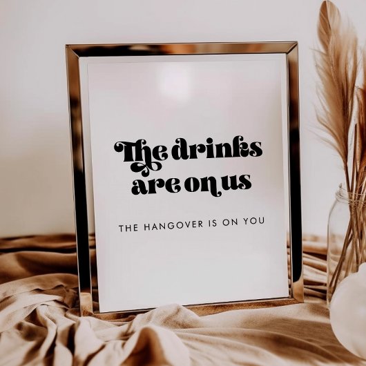 Retro Script Wedding Open Bar teken Poster