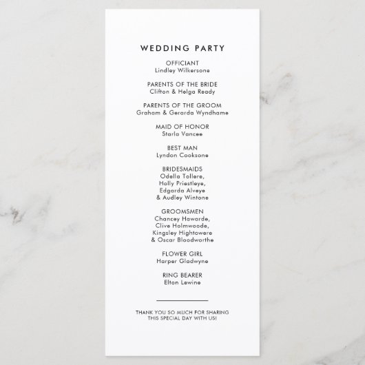 Retro Script Wedding Programmakaart (Achterkant)