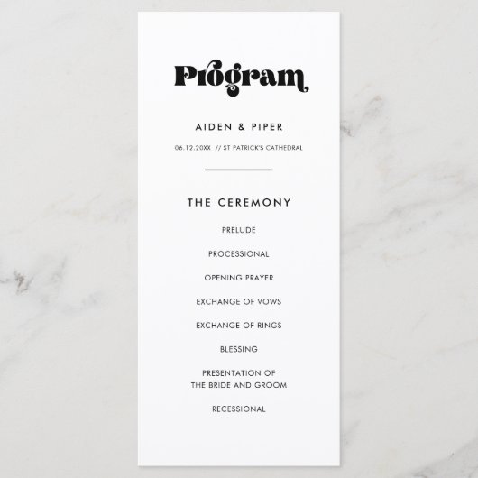 Retro Script Wedding Programmakaart (Voorkant)