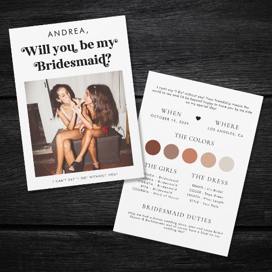 Retro Script Wil Je Mijn Bruidsmeisje Zijn Voorste Kaart