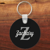 Retro Script zwart grijs wit monogram Sleutelhanger (Voorkant)
