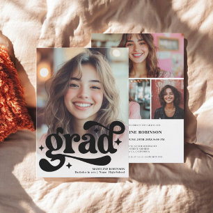 Retro Script Zwart Wit 4 Foto Afstuderen Kaart