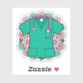 Retro Scrub Tope met Bloemen Sticker (Vel)