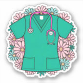 Retro Scrub Tope met Bloemen Sticker (Voorkant)