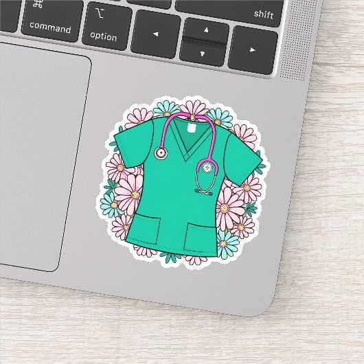 Retro Scrub Tope met Bloemen Sticker (Detail)