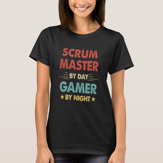 Retro-scrum master-by-day gamer 's nachts t-shirt (Voorkant)