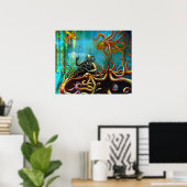 Retro Scuba Diver in een Metal Suit Octopus Poster (Thuiskantoor)