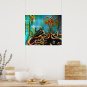 Retro Scuba Diver in een Metal Suit Octopus Poster (Keuken)