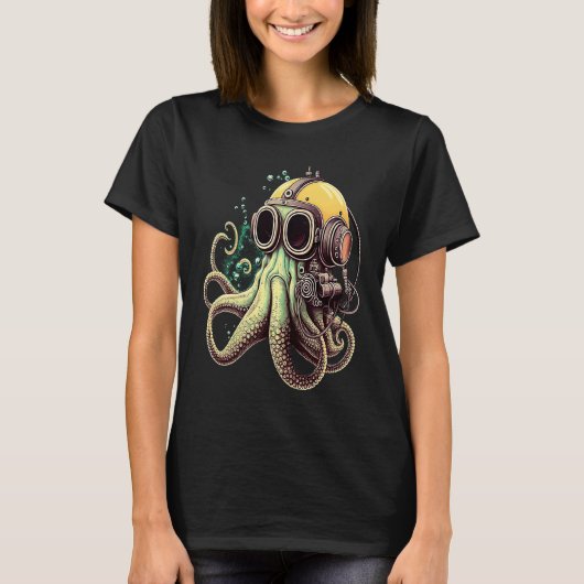 Retro Scuba Diver Weird Octopus Design Octopus Hel T-shirt (Voorkant)