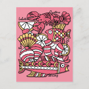 Retro Seafood Recipcard Briefkaart