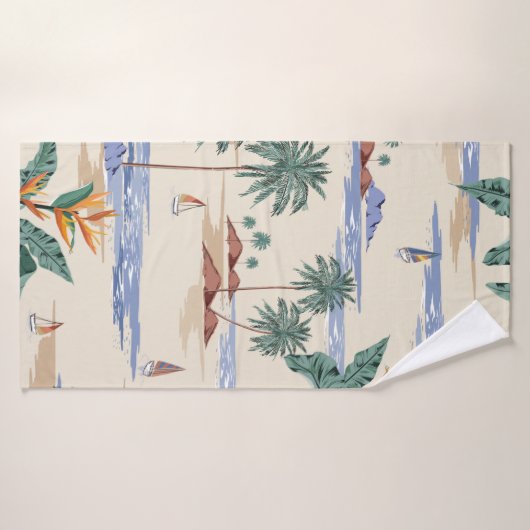 Retro seamless tropical island pattern on light be badhanddoek (Badhanddoek)