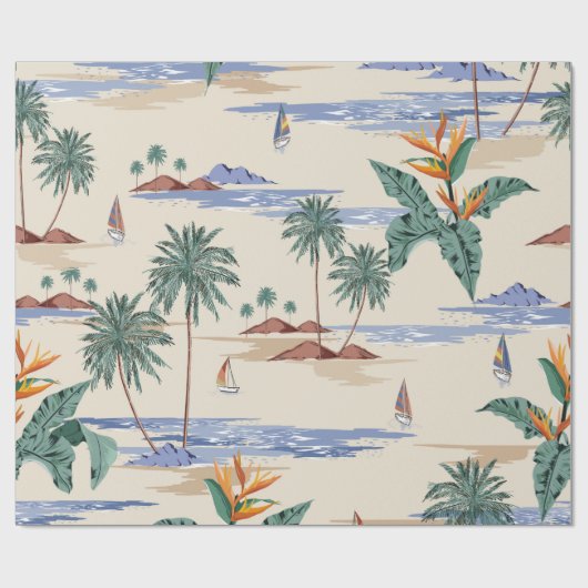 Retro seamless tropical island pattern on light be cadeaupapier (Vlak)