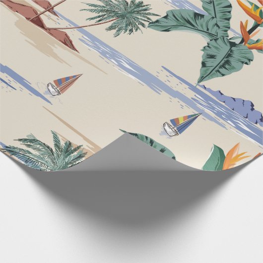 Retro seamless tropical island pattern on light be cadeaupapier (Hoek)