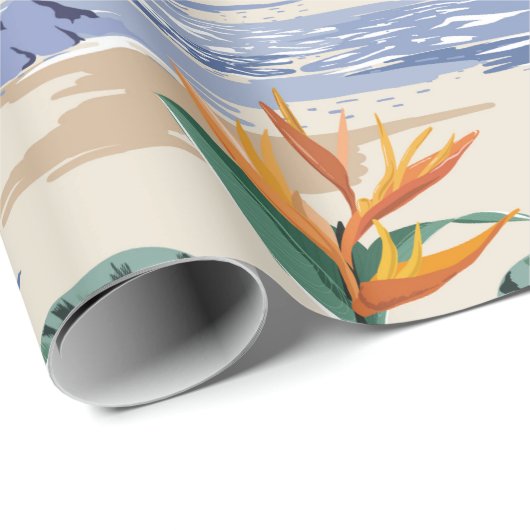 Retro seamless tropical island pattern on light be cadeaupapier (Rol Hoek)