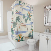 Retro seamless tropical island pattern on light be douchegordijn (In situ)