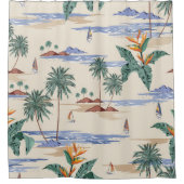 Retro seamless tropical island pattern on light be douchegordijn (Voorkant)