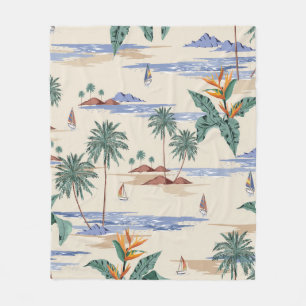 Retro seamless tropical island pattern on light be fleece deken