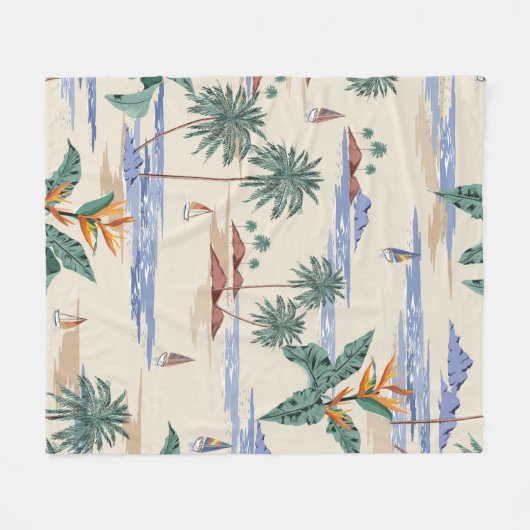 Retro seamless tropical island pattern on light be fleece deken (Voorkant (Horizontaal))