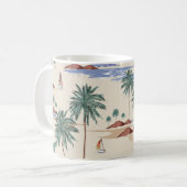 Retro seamless tropical island pattern on light be koffiemok (Voorkant links)