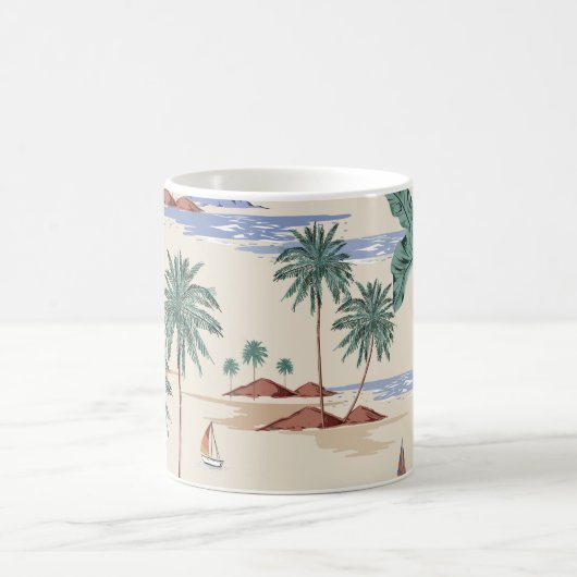 Retro seamless tropical island pattern on light be koffiemok (Center)