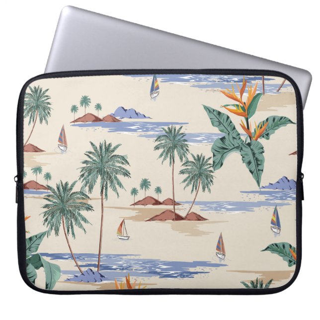 Retro seamless tropical island pattern on light be laptop sleeve (Voorkant)