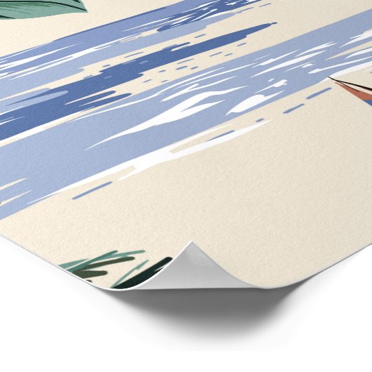 Retro seamless tropical island pattern on light be poster (Hoek)