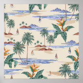 Retro seamless tropical island pattern on light be poster (Voorkant)