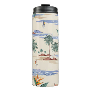 Retro seamless tropical island pattern on light be thermosbeker
